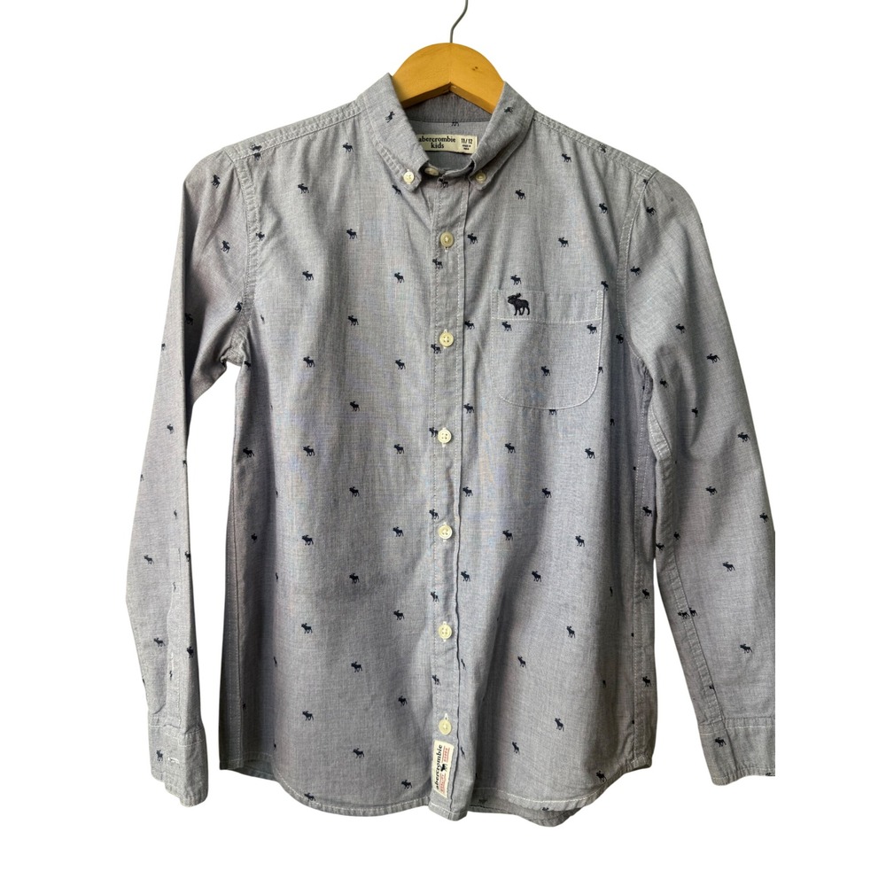 Abercrombie Kids Boys Logo Embroidered Denim Button Down Shirt 11-12 Preppy